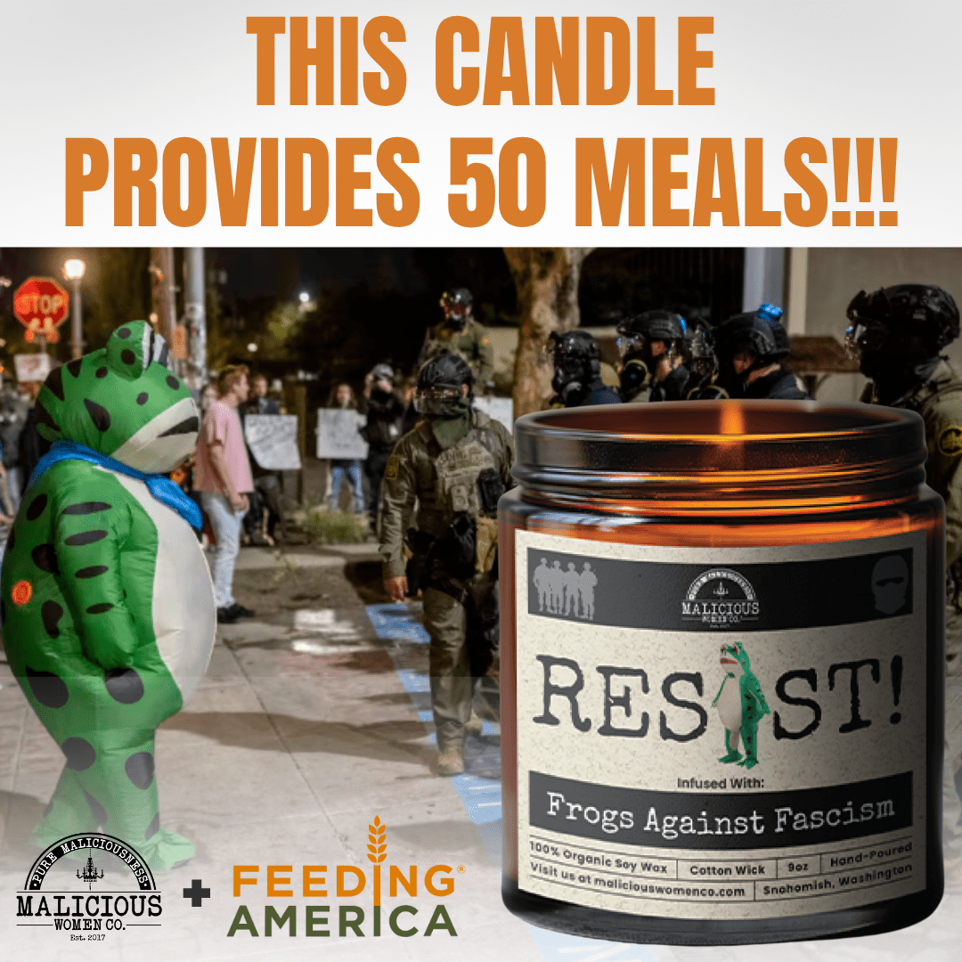 RESIST! – Frogs Against Fascism 9oz Soy Candle From Malicious Women Candle Co - Malicious Women Co. - Candle